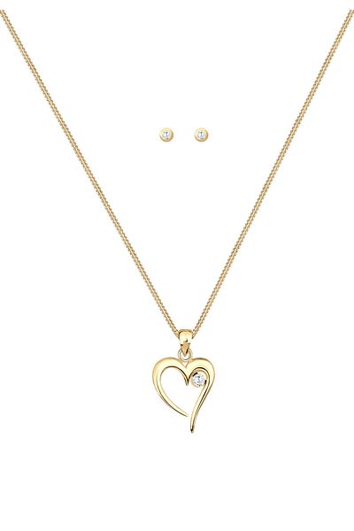 ELLI Schmuckset Herz Solitär Zirkonia In Love 925 Sterling Silber