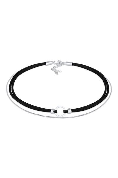 ELLI Halskette Choker Kreis Leder Venezianer Kette Set 925 Silber