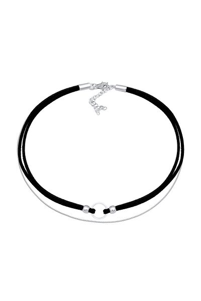 ELLI Halskette Choker Kreis Leder Venezianer Kette Set 925 Silber