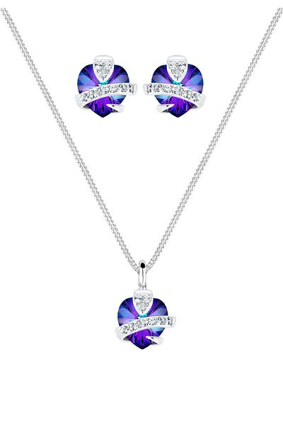 ELLI Schmuckset Herz Glamourös Kristalle 925 Silber