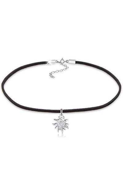 ELLI Edelweiß Halsband Tracht - Schwarz 925 Silber Halskette