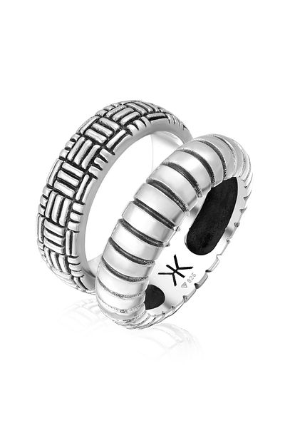 KUZZOI Ringset Bandring Vintage Oxidiert 925 Silber