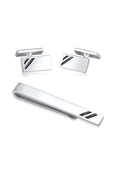 KUZZOI Krawattennadel Manschettenknöpfe Set Elegant 925 Silber