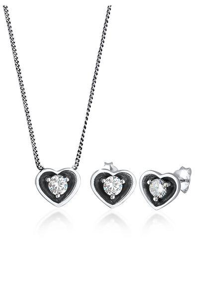 ELLI Schmuckset Herz Liebe Freundschaft Zirkonia 925 Silber