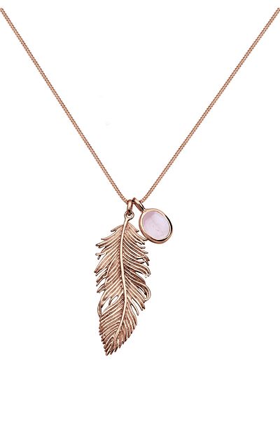 ELLI Halskette Feder Boho Hippie Rosenquarz 925 Gümüş