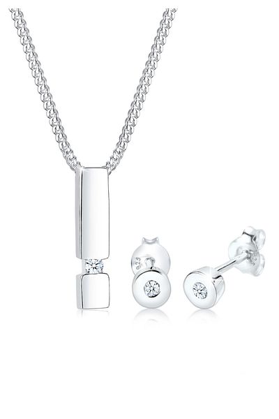 ELLI Schmuckset Geo Anhänger Solitär Diamant (0,09 ct.) 925 Silber