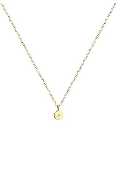 ELLI Halskette Damen Plättchen Anhänger rund elegant mit Brillant (0,015 CT.) in 375 Gelbgold