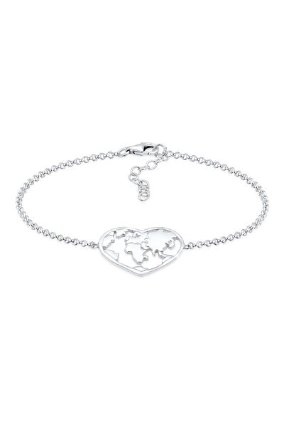 ELLI 925 Silberarmband – Weltkugel Globus und Herz Cut Out Reise Design