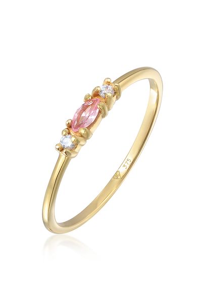 ELLI Ring Damen Marquise Vintage Elegant mit Zirkonia und synth. Saphir in 375 Gelbgold