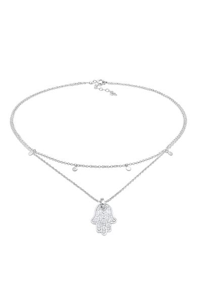 ELLI Halskette Choker Plättchen Fatimas Hand Zirkonia 925 Silber