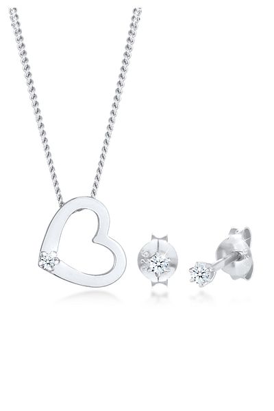 ELLI Schmuckset Kette Herz Diamant (0,075 ct.) Stecker 925 Silber
