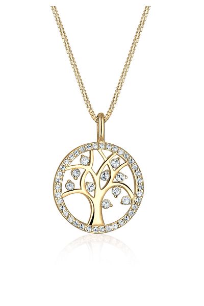 ELLI Halskette Damen Lebensbaum Anhänger schlicht mit Kristallen in 925 Sterling Silber