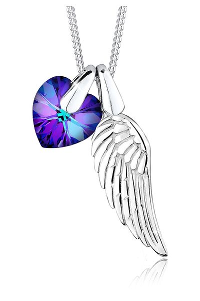 ELLI Halskette aus 925er Silber mit Flügel- und Herzschutzkristallen