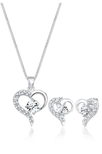 ELLI Schmuckset Herz Kristalle Edel 925 Silber