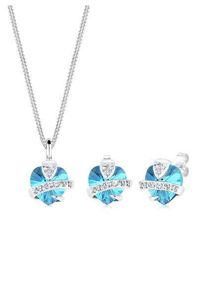 ELLI Schmuckset Herz Glamourös Kristalle 925 Gümüş