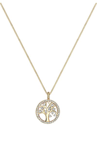ELLI Halskette Damen Lebensbaum Anhänger schlicht mit Kristallen in 925 Sterling Silber