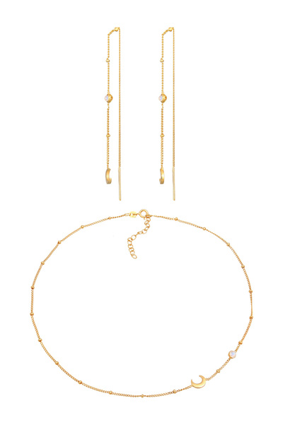 ELLI Schmuckset Halbmond Mond Mondstein Astro 925 Silber