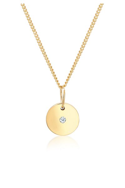 ELLI Halskette Plättchen Anhänger edel filigran mit Diamant (0,02 CT.) in 585 Gelbgold