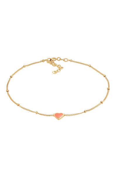 ELLI Fußschmuck Kugelkette Herz Emaille 925 Silber