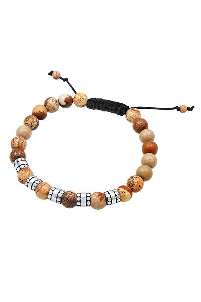 KUZZOI Armband Herren Kugel Achat Jasper Look 925er Silber