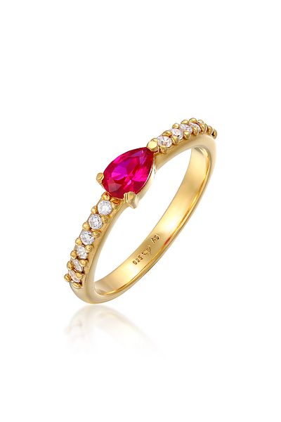ELLI Ring Damen Tropfenform Elegant mit synth. Rubin und Zirkonia Kristallen in 925 Sterling Silber Vergoldet
