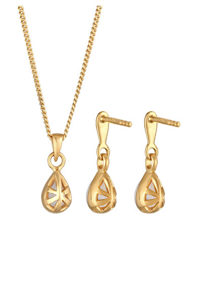 ELLI Schmuckset Mondstein Kette Ohrstecker 925 Silber vergoldet