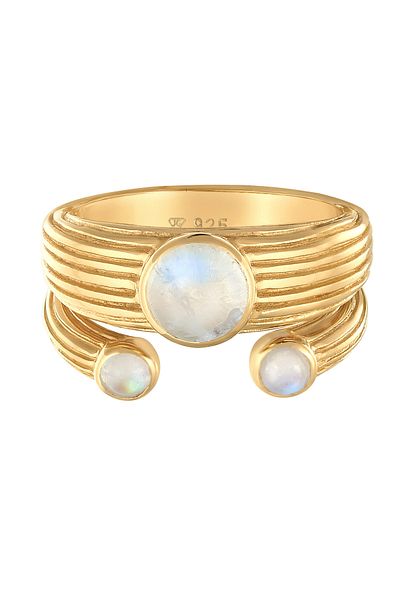 ELLI Ring Damen Siegelring Set offen klassisch mit Mondstein in 925 Sterling Silber vergoldet