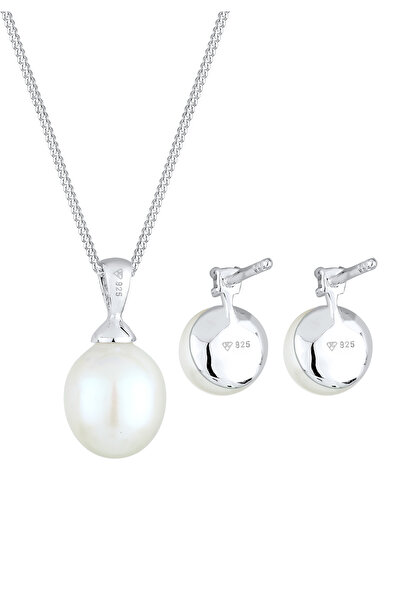 ELLI Schmuckset Süßwasserzuchtperle Diamant (0,10 ct.) 925 Silber