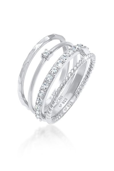 ELLI Ring Ring Kristalle Stapelring Gedreht 4er Set 925 Silber
