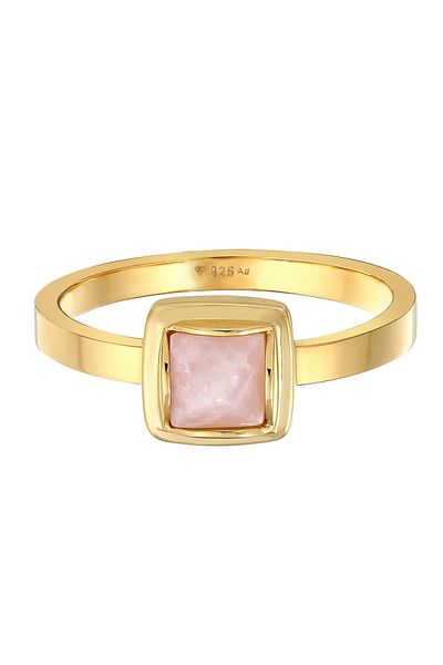 ELLI Ring Premiumring Damen Solitär Pyramide mit Rosenquarz in 925 Sterling Silber vergoldet