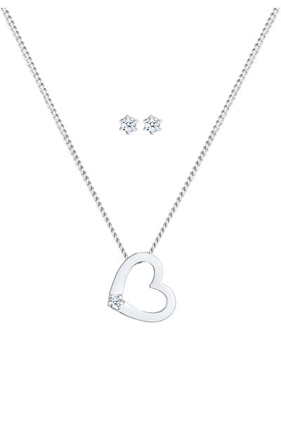 ELLI Schmuckset Kette Herz Diamant (0,075 ct.) Stecker 925 Silber