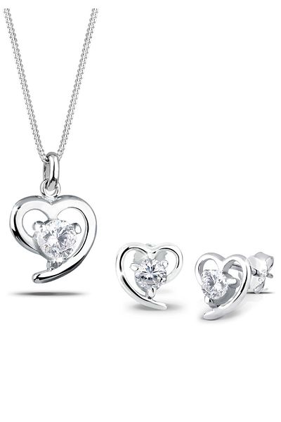 ELLI Schmuckset Herz Zirkonia 925 Sterling Silber