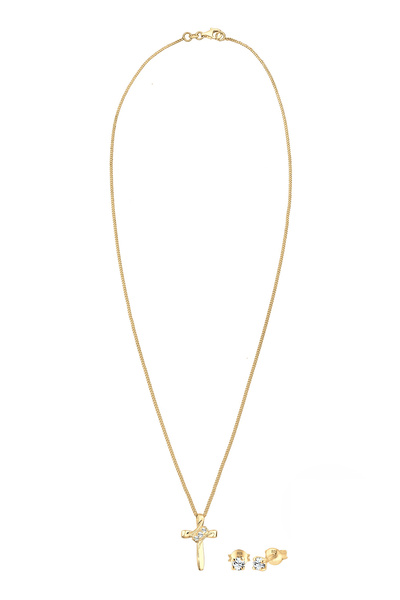 ELLI Schmuckset Religion Kreuz Kristalle 925 Silber