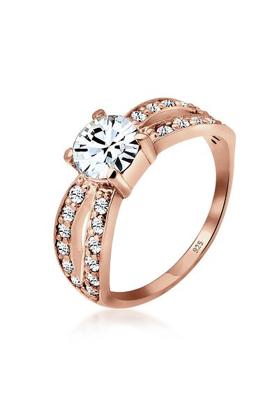 ELLI Damenring – Solitär, 925er Sterlingsilber, glamourös mit Kristallen