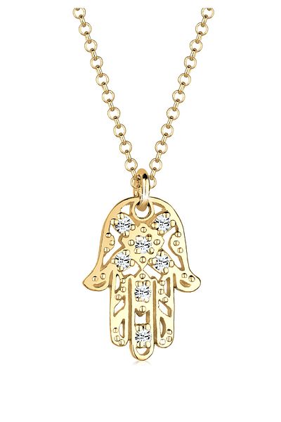 ELLI Halskette Damen Hamsa Hand Anhänger mit Kristallen in 925 Sterling Silber vergoldet