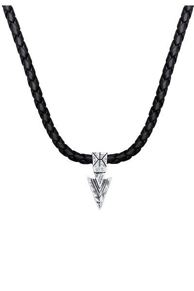 KUZZOI Halskette Herren Lederkette Arrow Oxidiert Basic 925 Silber