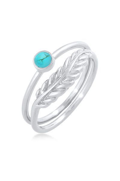 ELLI 2. Set Feder Howlith Türkis Boho Ringe 925 Silber