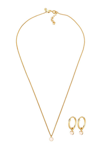 ELLI Schmuckset Kette Creolen Rosa Quarz Stein 925 Silber