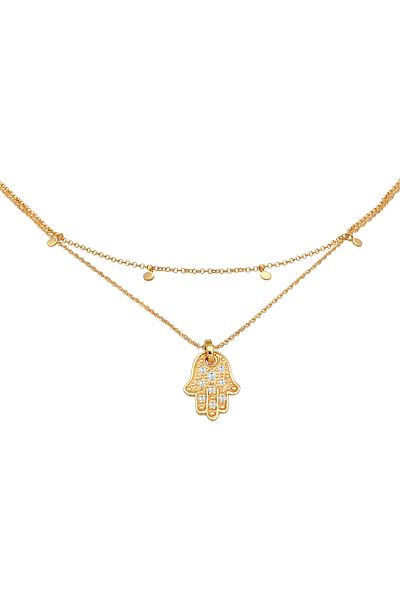 ELLI Halskette Choker Plättchen Fatimas Hand Zirkonia 925 Silber