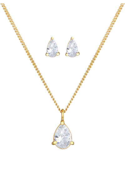 ELLI Schmuckset Kette Ohrstecker Tropfen Zirkonia Set 925 Silber