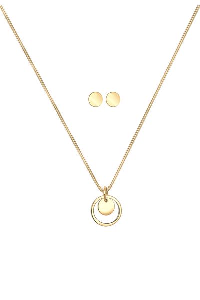 ELLI Schmuckset Rund Plättchen Kette Ohrstecker 925 Silber