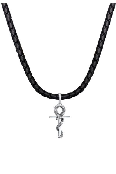 KUZZOI Halskette Herren Kreuz Schlange Leder Oxidiert 925 Silber
