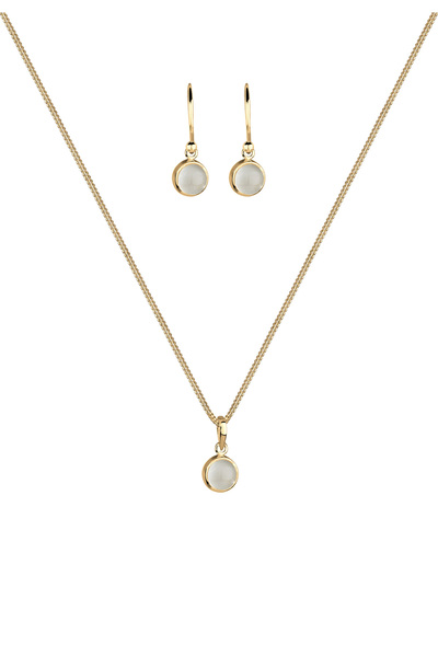 ELLI Schmuckset Kette Hänger Mondstein Edelstein Chic 925 Silber