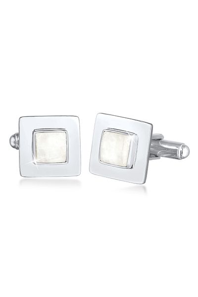 KUZZOI Manschettenknopf Mondstein Quadrat Flach Elegant 925 Silber