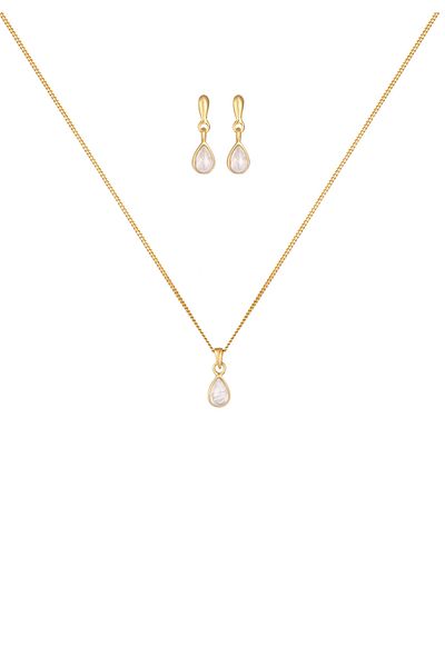 ELLI Schmuckset Mondstein Kette Ohrstecker 925 Silber vergoldet