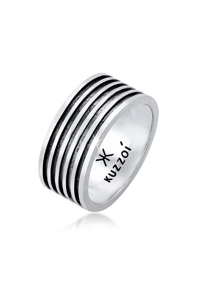 KUZZOI Ring Herren Bandring Massiv Rillen 925 Silber
