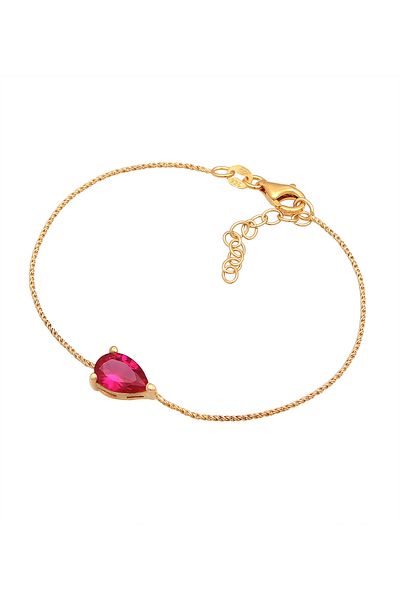 ELLI Armband Damen Anhänger Tropfen mit synthetischem Rubin rot in 925 Sterling Silber vergoldet