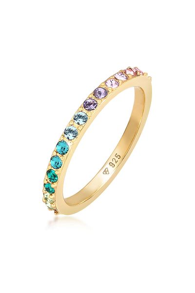 ELLI Damenring – Regenbogenmuster, mehrfarbig, mit exquisiten Trendkristallen, 925er Sterlingsilber