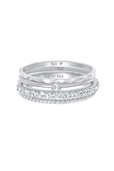 ELLI Ring Ring Kristalle Stapelring Gedreht 4er Set 925 Silber