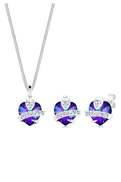 ELLI Schmuckset Herz Glamourös Kristalle 925 Silber